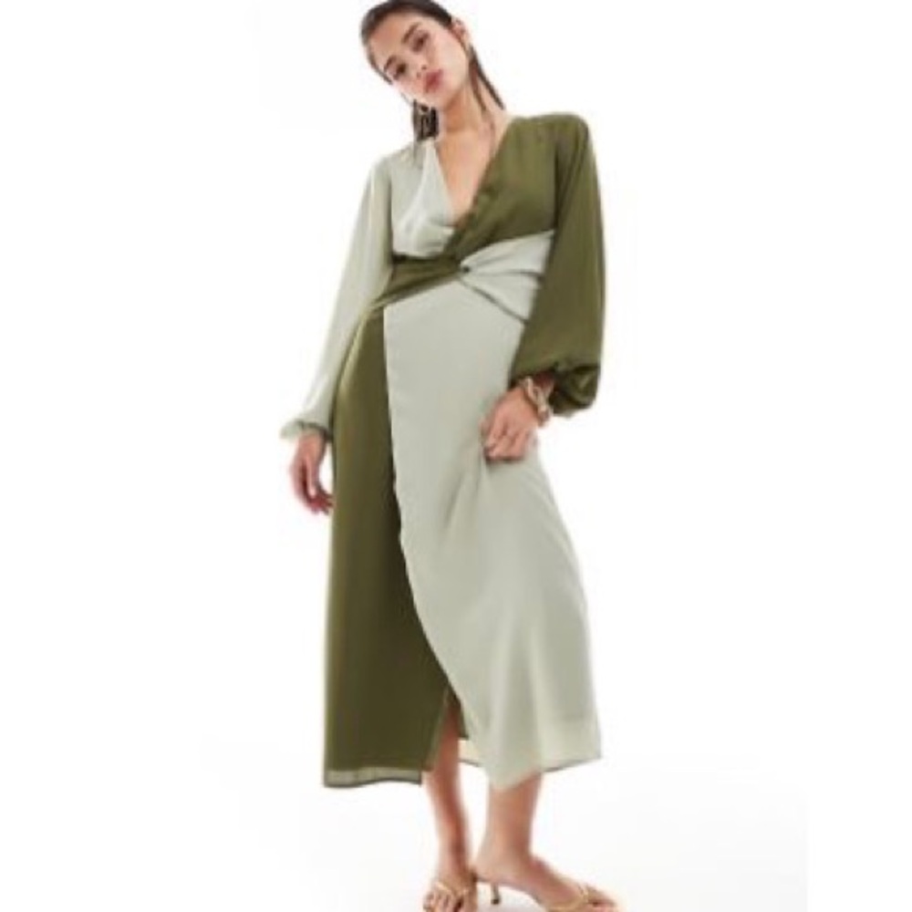 Elegant Asymmetrical Olive and Light Green Dress
